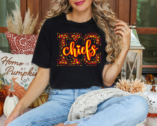 KC Chiefs Leopard Black Tee