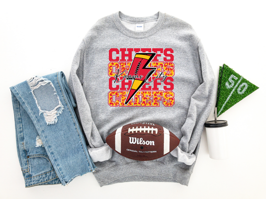 Chiefs Repeat Leopard Lightening Bolt Ash Sweatshirt