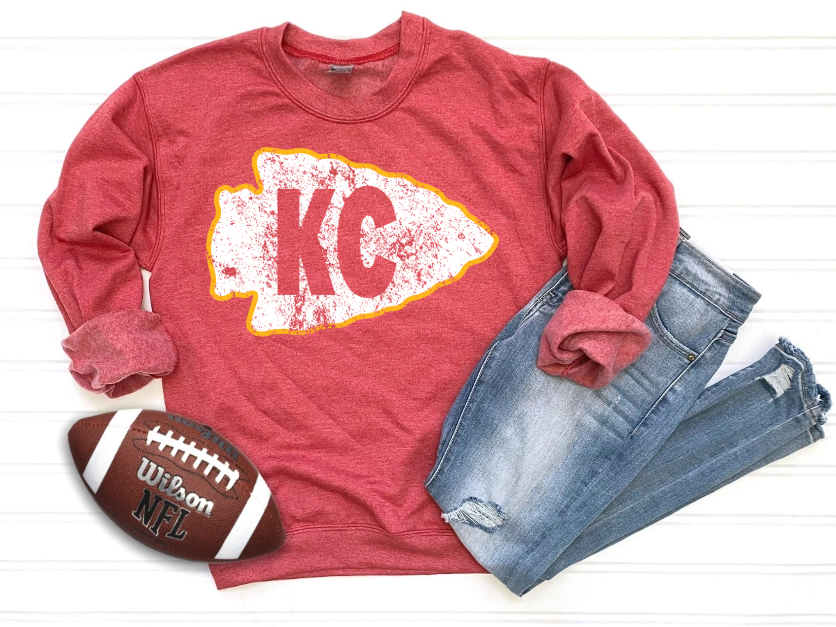 KC White Arrowhead Heather Red Sweatshirt