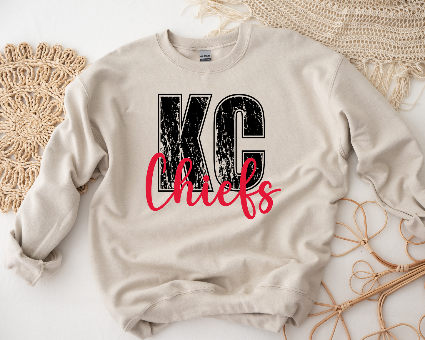 KC Chiefs Black distressed sand sweatshirt