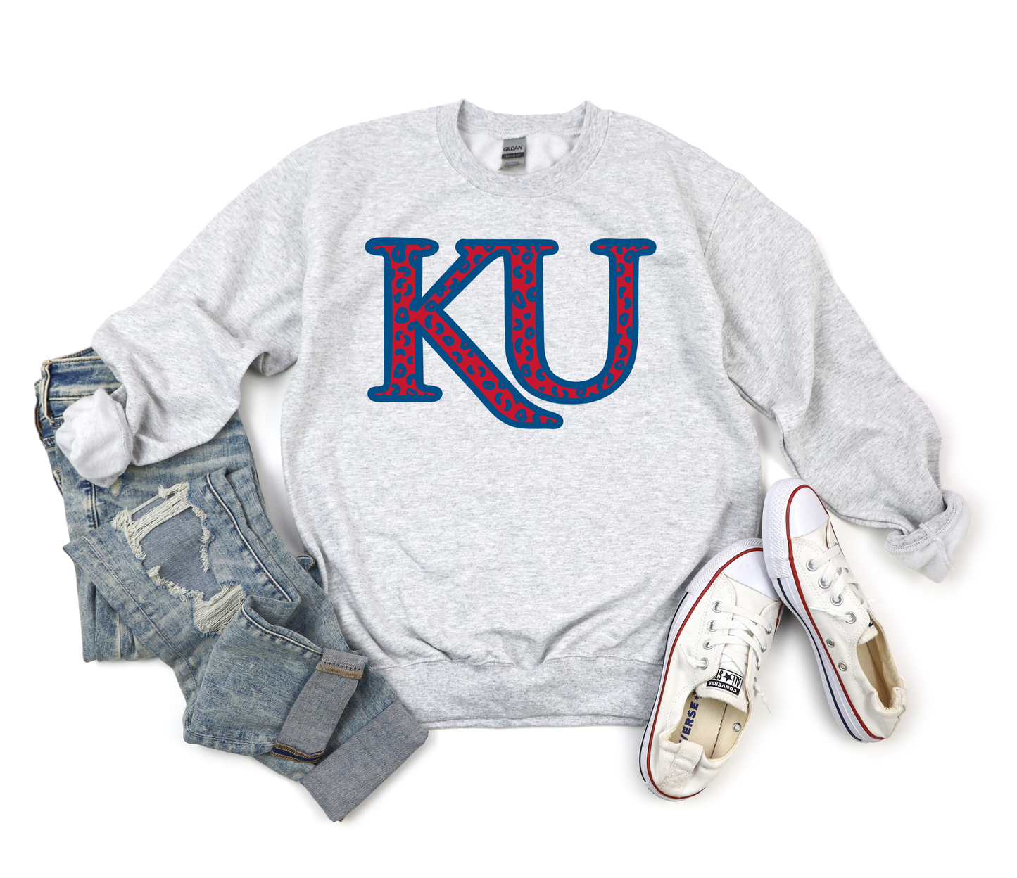 KU Leopard Blue & Red Ash Sweatshirt