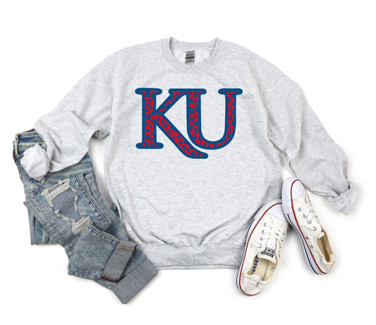 KU Leopard Blue & Red Ash Sweatshirt