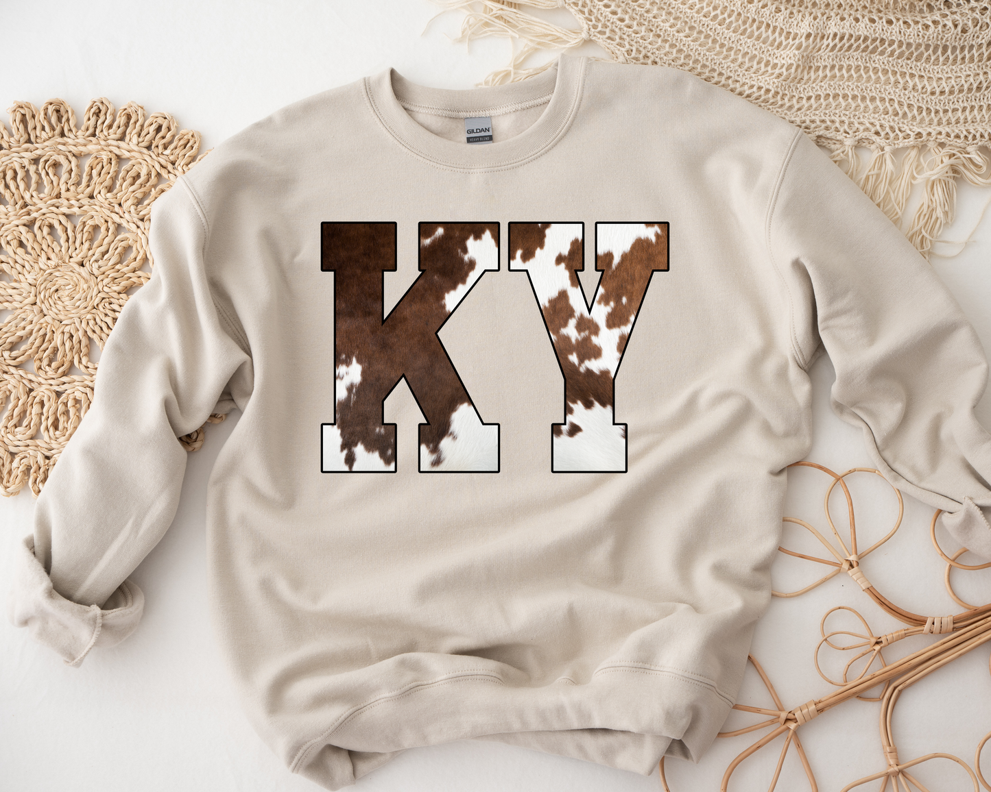 KY Kentucky Cow Print Sand Sweatshirt