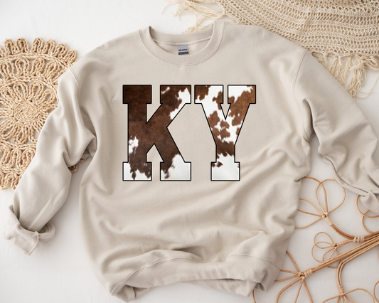 KY Kentucky Cow Print Sand Sweatshirt