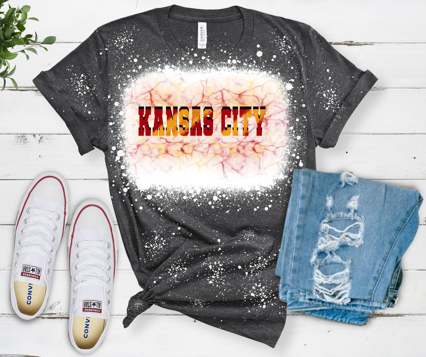 Kansas City Red and Gold Electric Bleached Black Heather Tee