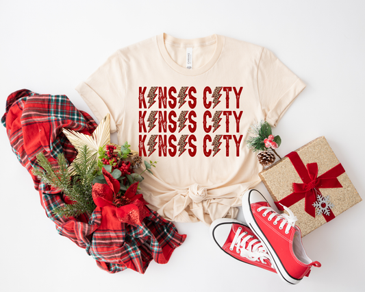 Kansas City Red & Leopard Repeat Ivory Tee