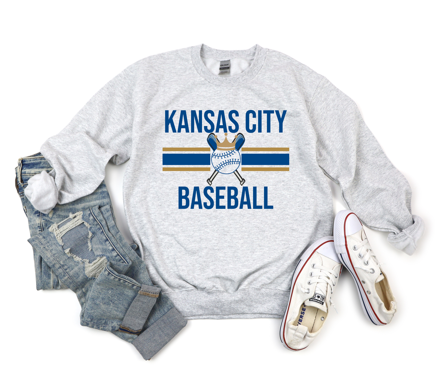 Kansas City Baseball striped Ash Sweatshirt