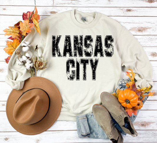 Kansas City Distressed Black Letters Sand Sweatshirt
