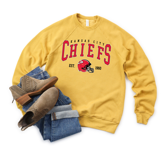 Kansas City Chiefs Helmet Est 1960 Mustard Sweatshirt