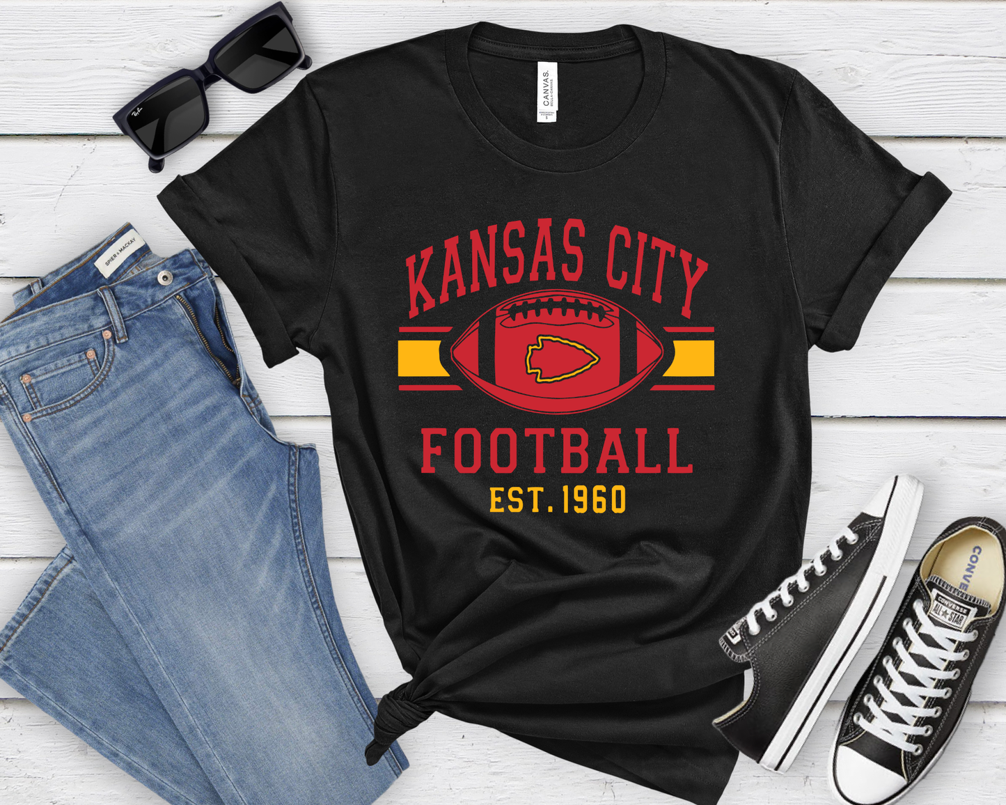 Kansas City Football Arrowhead Est 1960 Black Tee