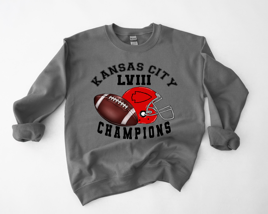 Kansas City LVIII Champions Football Helmet Charcoal Sweatshirt