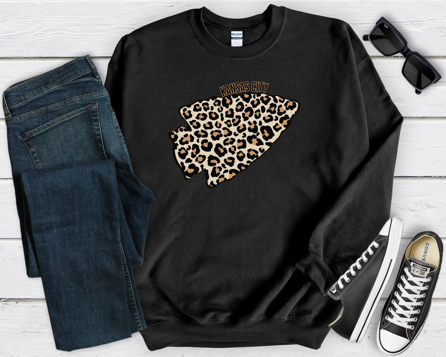 Kansas City Leopard Arrowhead Black Sweatshirt