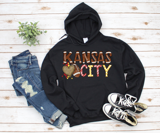 Kansas City Leopard Heart Football Black Hoodie