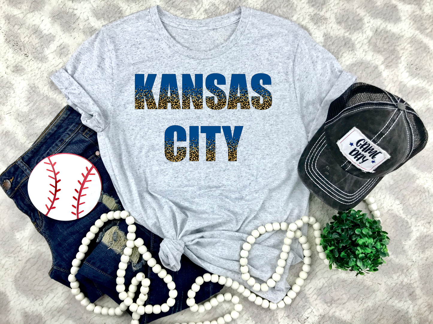 Kansas City Leopard Block Letters Ash Tee