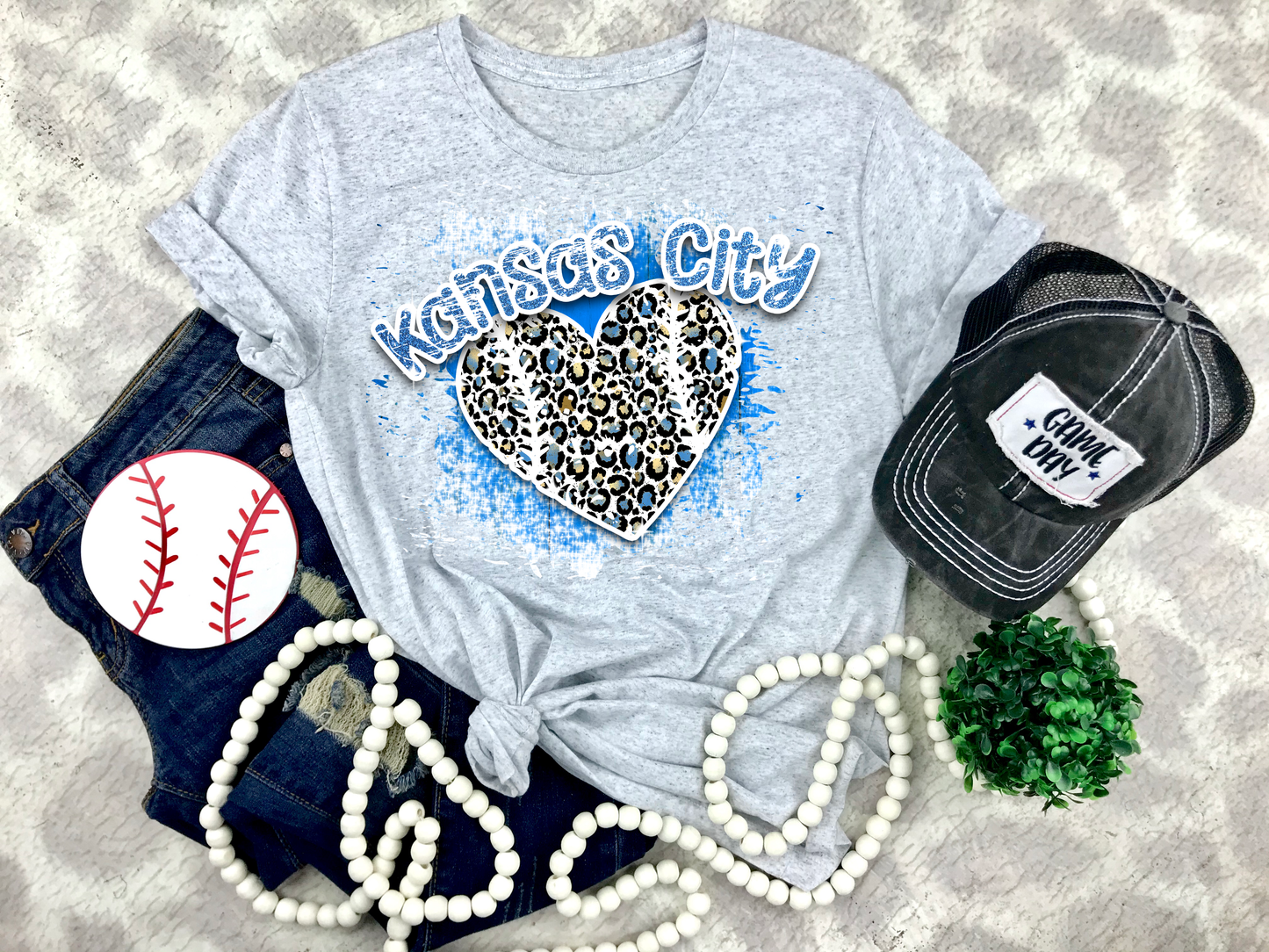 Kansas City Blue Heart Leopard Ash Sweatshirt