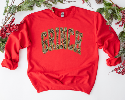 Leopard Grinch Green Outline Red Sweatshirt