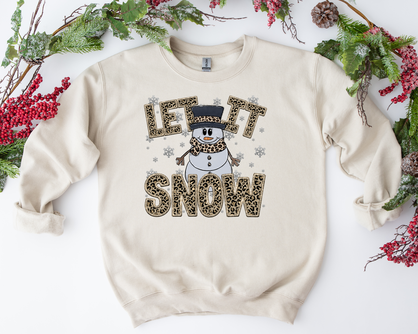 Let Snow it Leopard Snowman Sand Sweatshirt