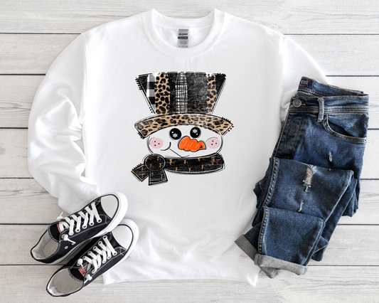 Leopard Snowman Head White Sweatshirt