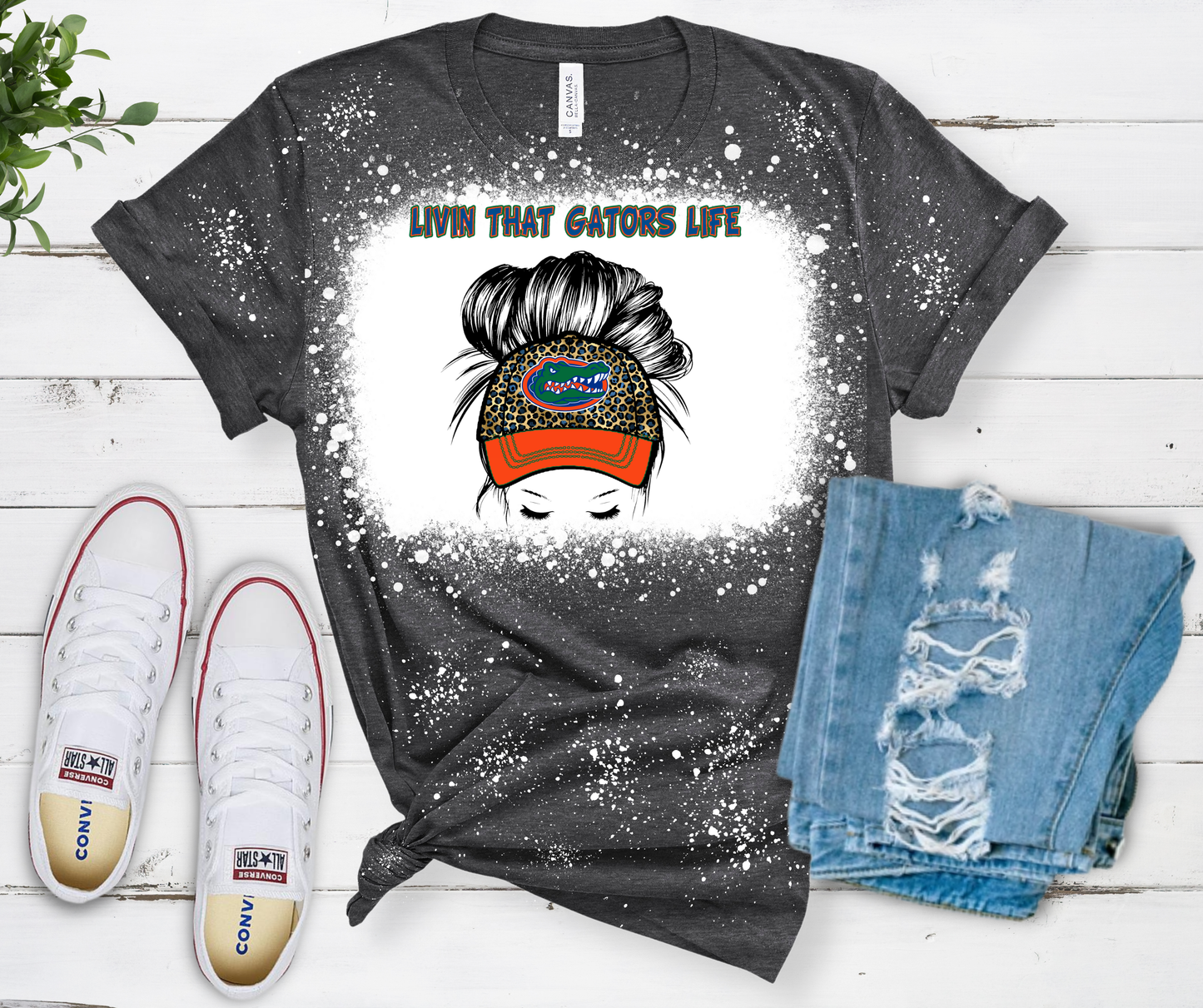 Livin That Gator LIfe bleached black tee