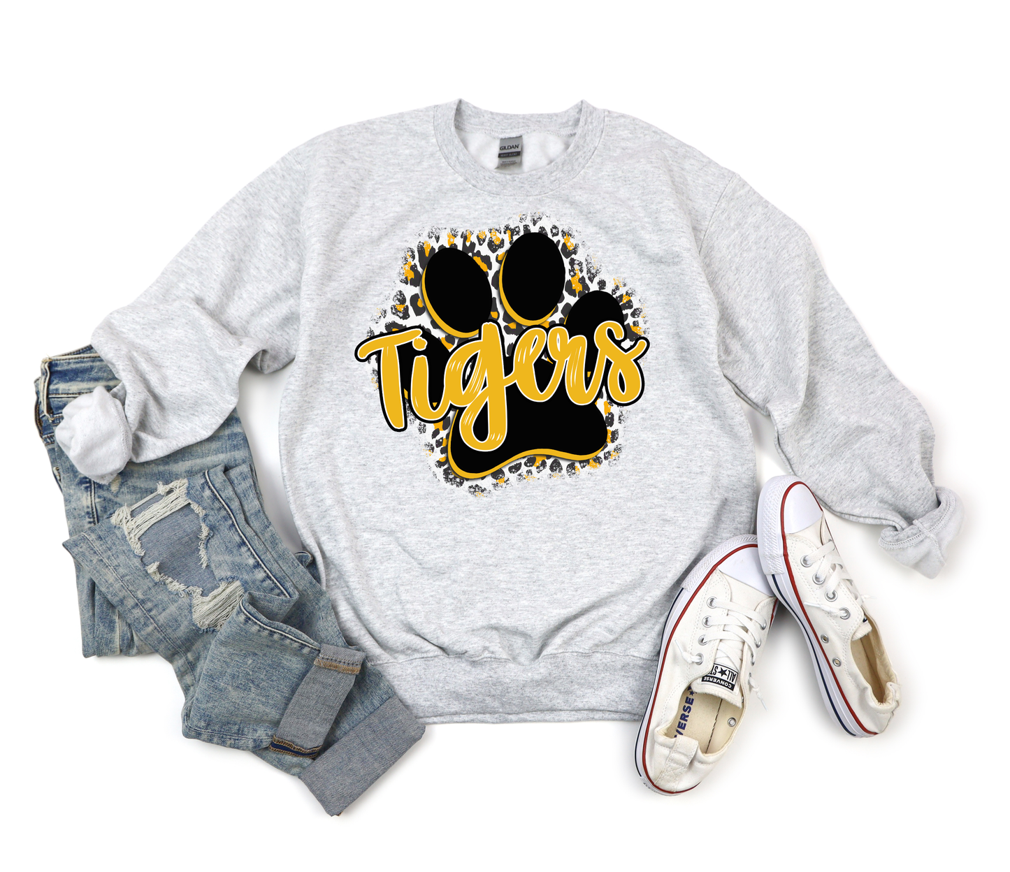 MU Tiger Paw Leopard Outline Ash Sweatshirt