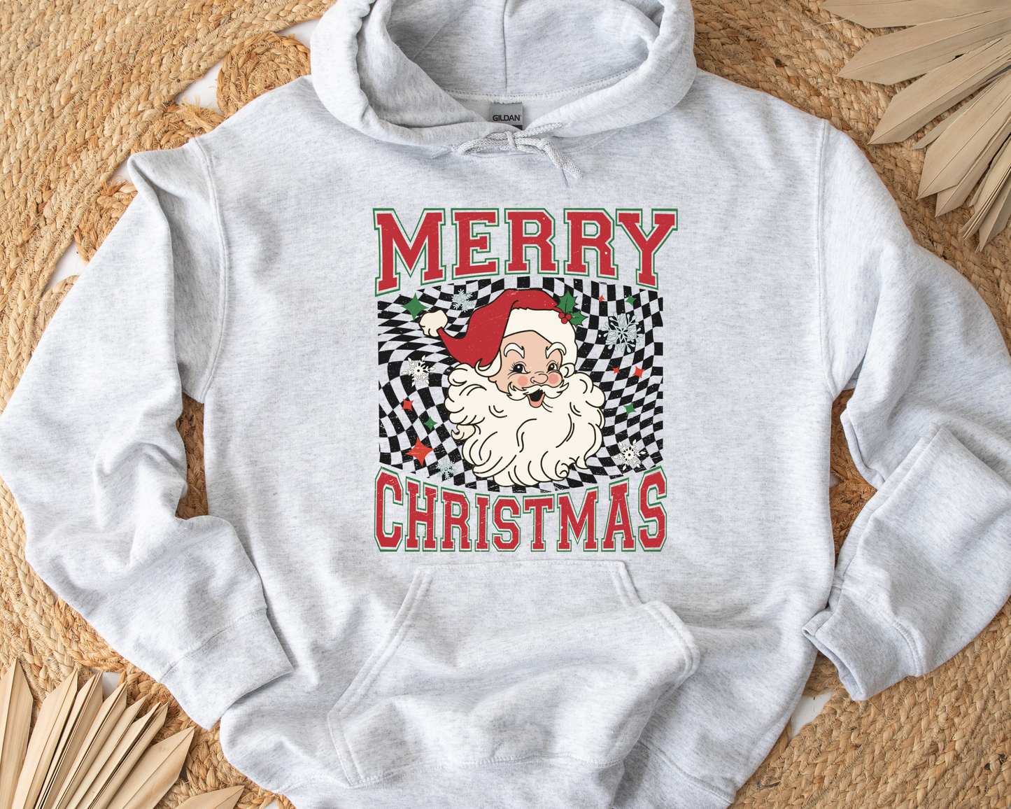 Merry Christmas Checkered Santa Ash Hoodie