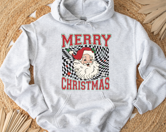 Merry Christmas Checkered Santa Ash Hoodie