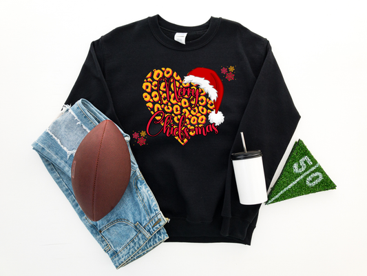 Merry Christmas Leopard Heart Santa Hat Black Sweatshirt