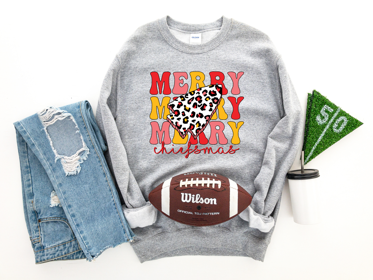 Merry Repeat Christmas Leopard Arrowhead Sport Gray Sweatshirt