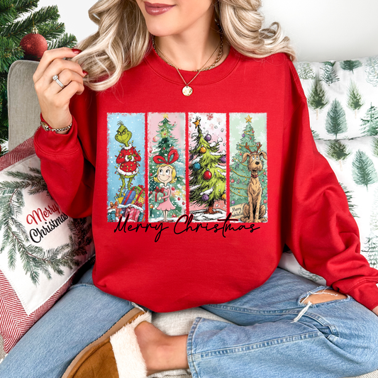 Green Man Cindy and Max Christmas Red Sweatshirt