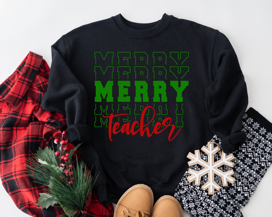 Merry Merry Merry Teacher Black Sweatshirt