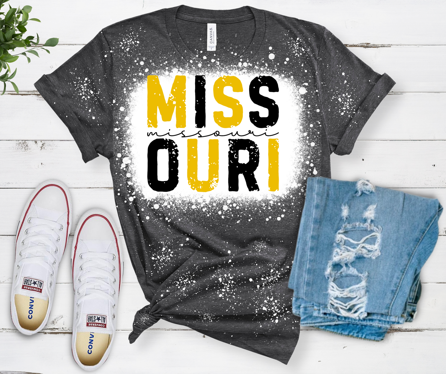Missouri Black and Gold Bleached Black Heather Tee
