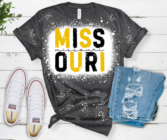 Missouri Black and Gold Bleached Black Heather Tee