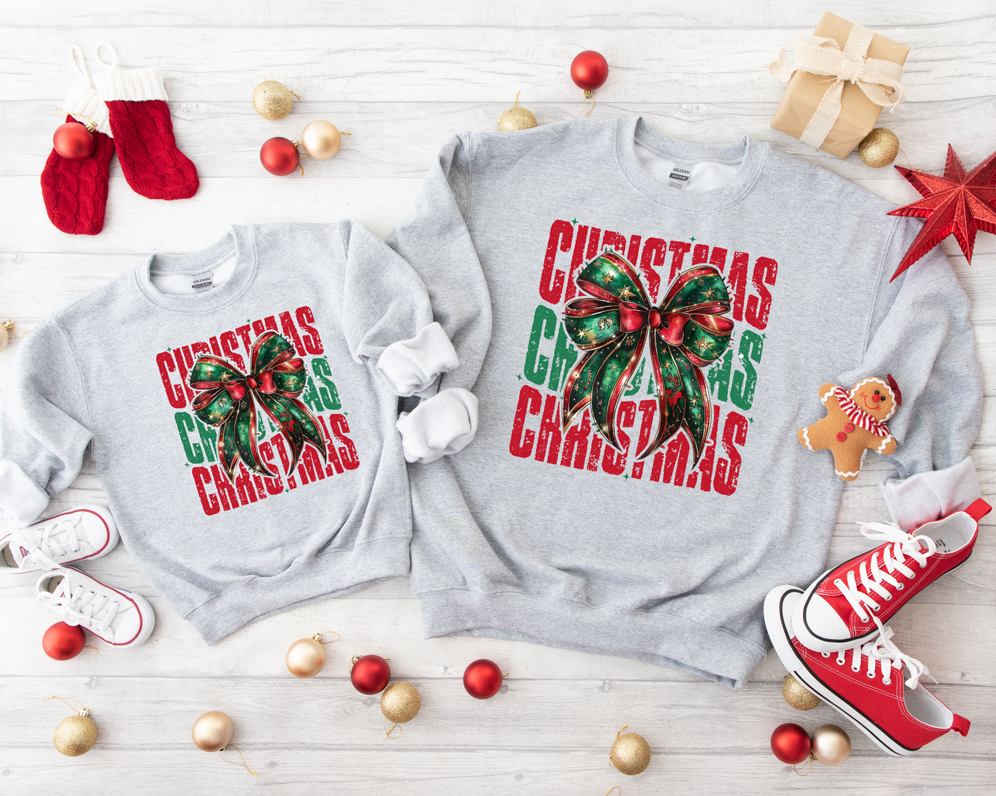Mommy & Me Christmas Repeat w/ Bow Ash Sweatshirt