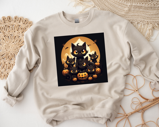 Multiple Black Cats & Pumpkins Sand Sweatshirt
