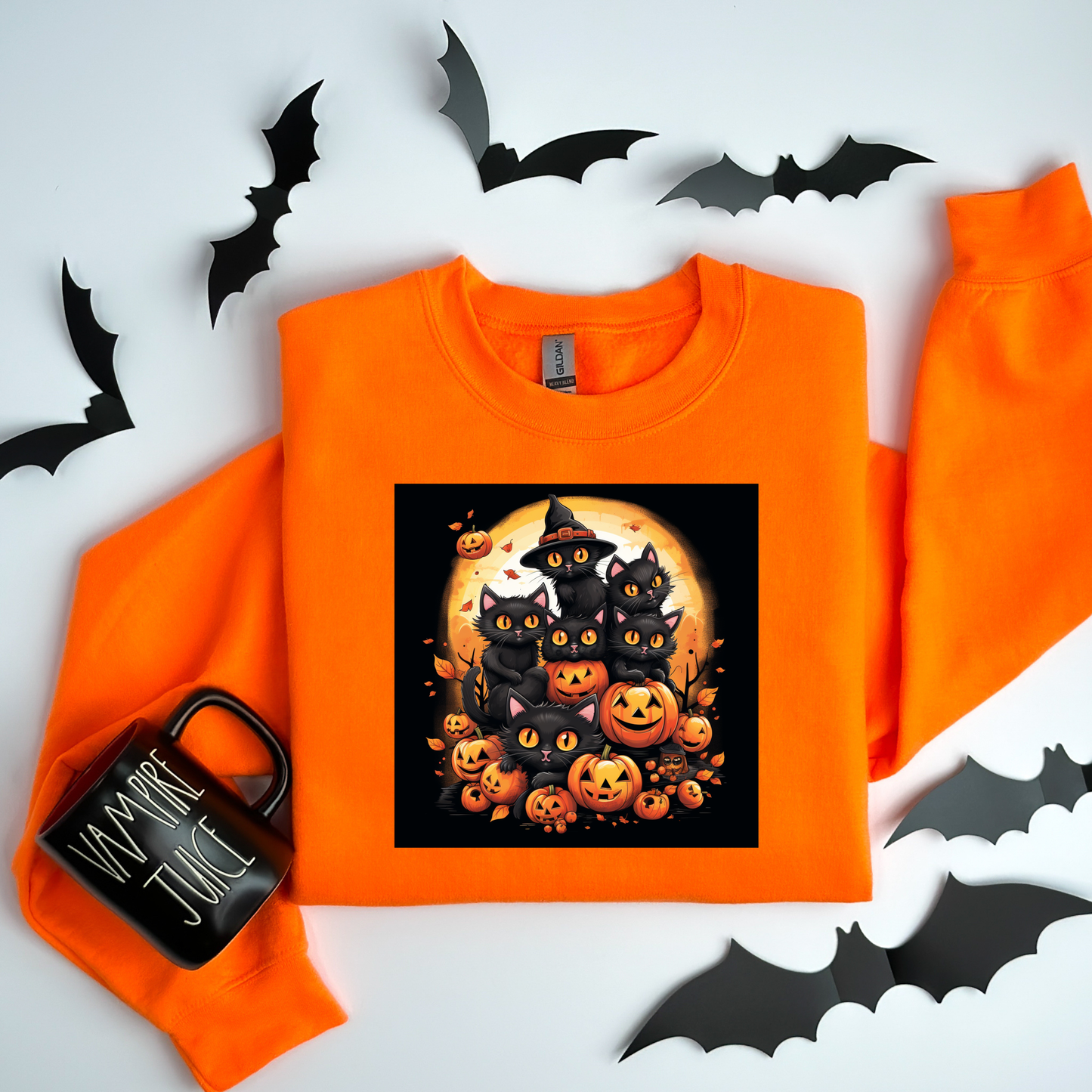 Multiple Black Cats & Pumpkins Orange Sweatshirt