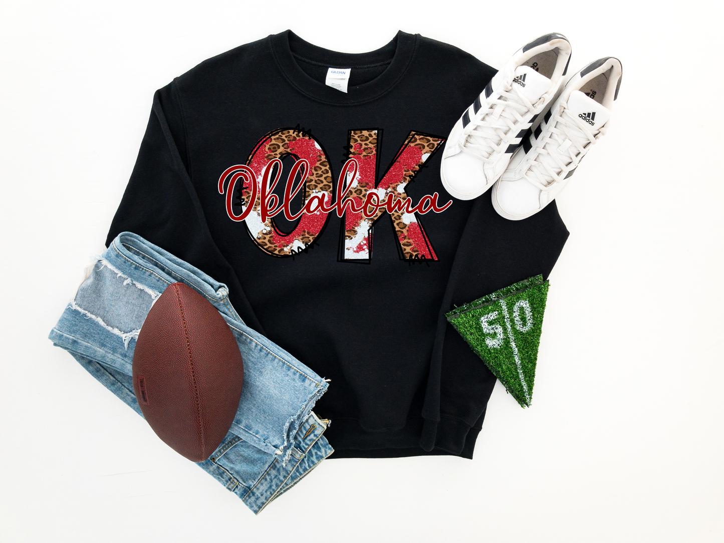OK Oklahoma Red Cow Print & Leopard Black Sweatshirt