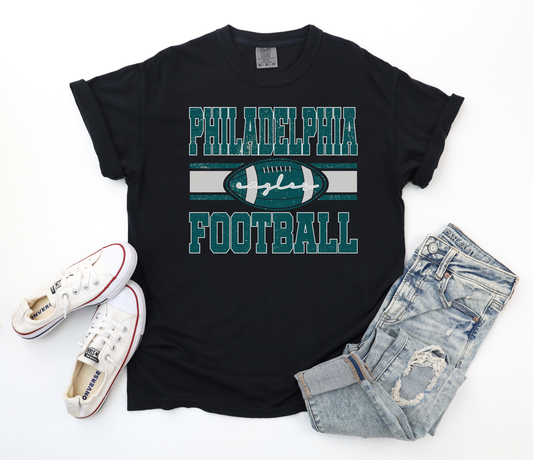 Distressed Philadelphia Football Black Comfort Colors Tee