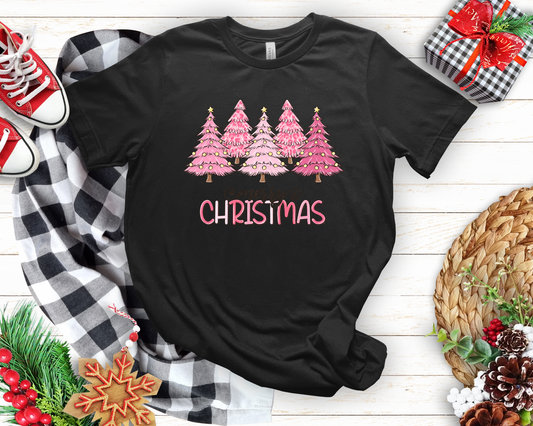 Pink Christmas Trees Black Tee