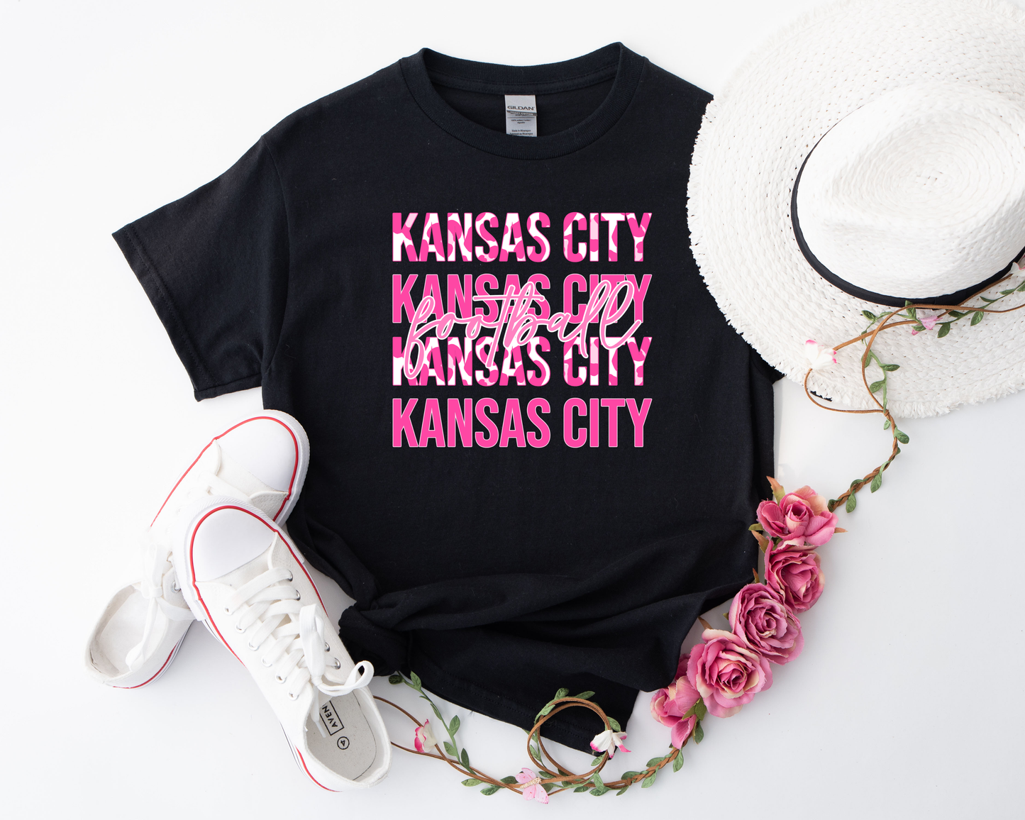 Pink Kansas City Football Repeat Black Tee