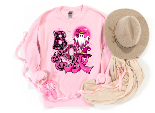 Boo Pink & Black Ghost & Pumpkins Light Pink Sweatshirt
