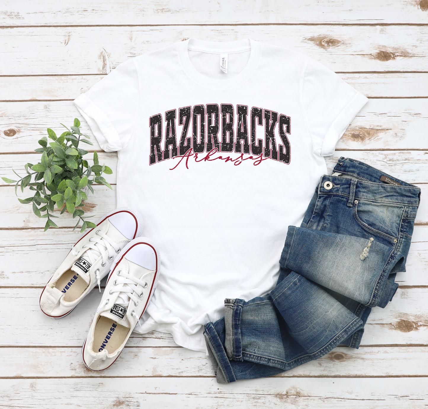 Razorbacks Arkansas Distressed White Tee