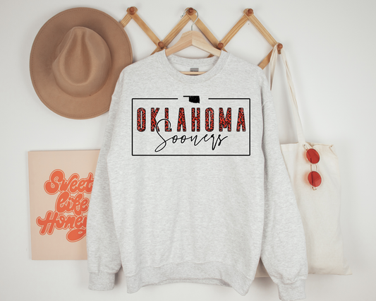 Rectangle Red Leopard Oklahoma Sooners Ash Sweatshirt