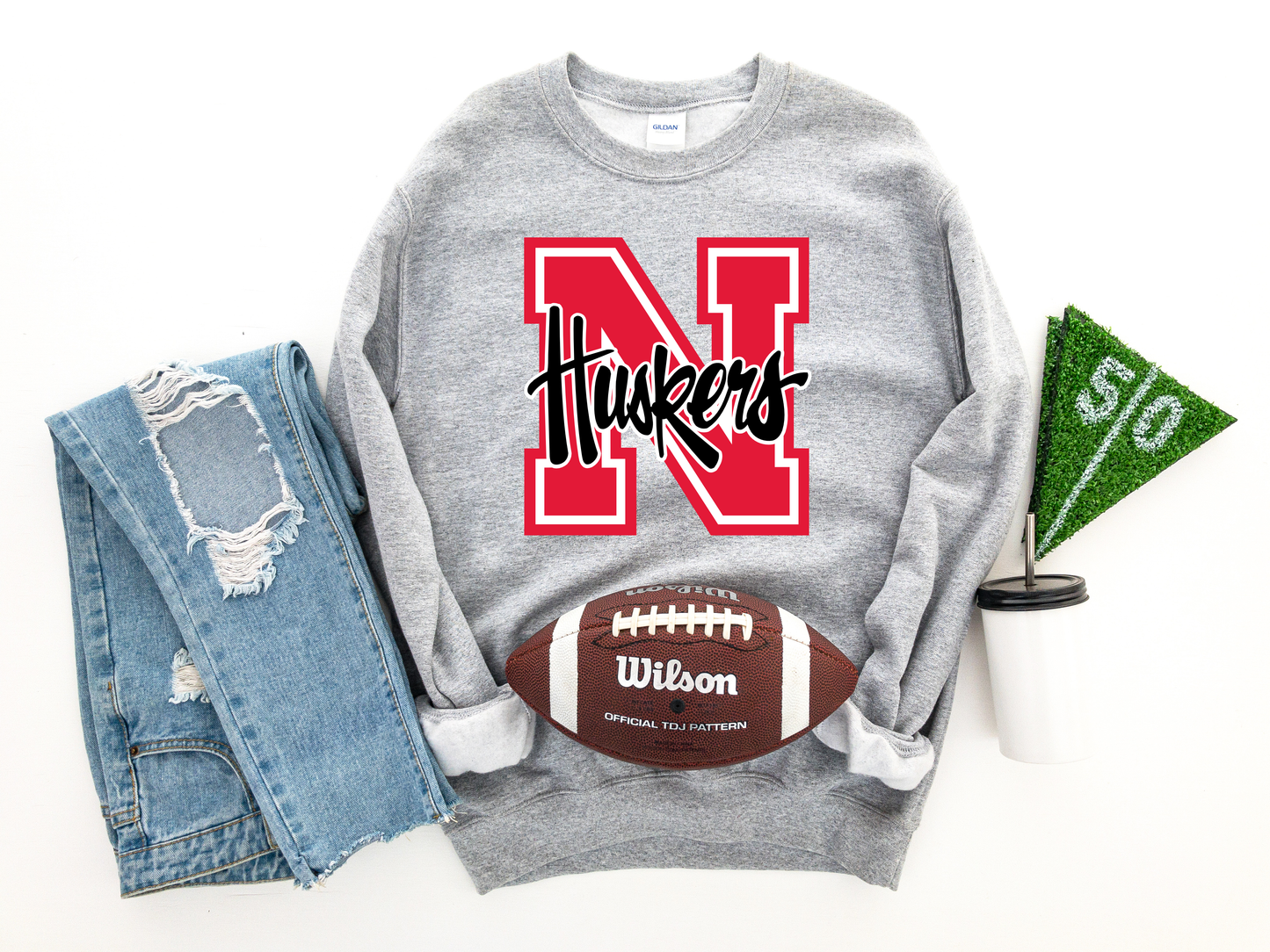 Red N Black Nebraska Sport Gray Sweatshirt