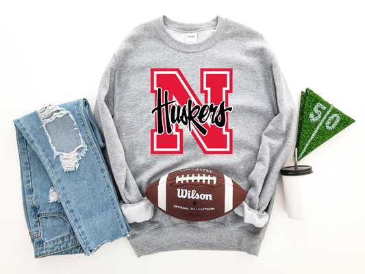 Red N Black Nebraska Sport Gray Sweatshirt