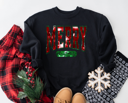 Red Glimmer Merry Green Christmas Black Tee