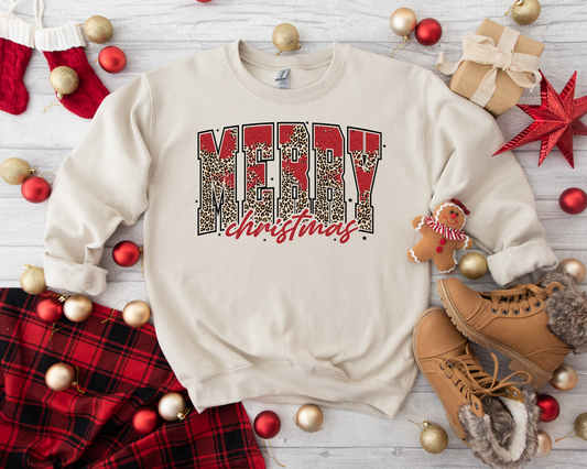 Red & Leopard Merry Christmas Sand Sweatshirt