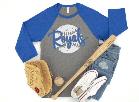 R O Y A L S Distressed White Baseball Dark Grey Raglan