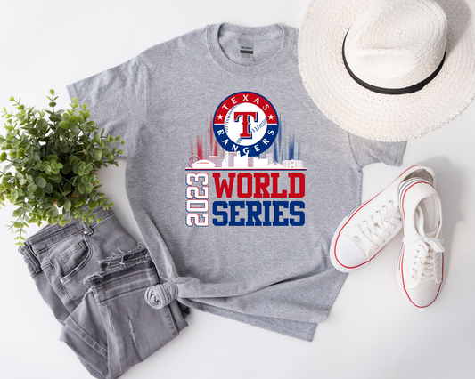 Texas Rangers Skyline 2023 World Series Sport Gray Tee