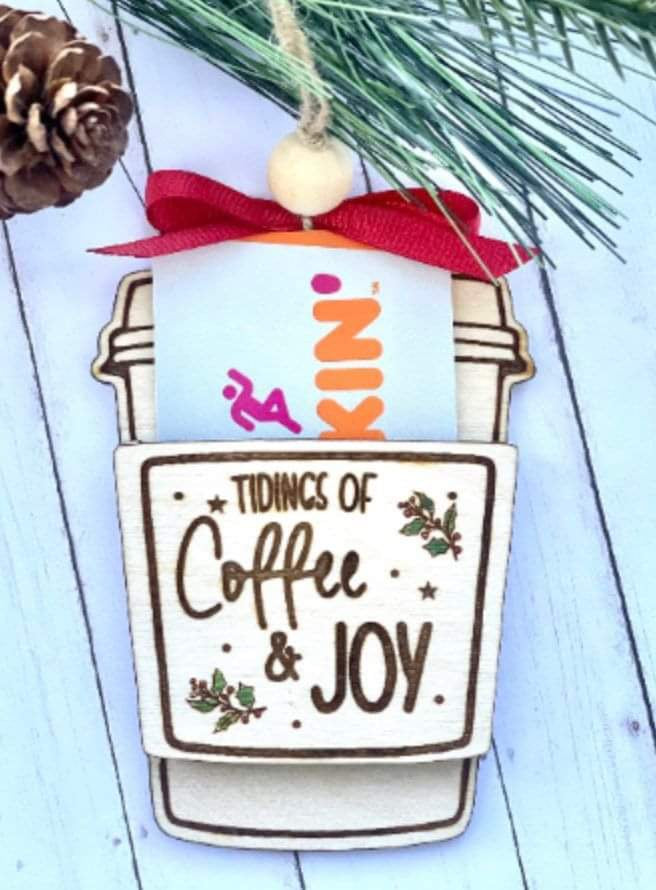 ***PREORDER*** Tiding Of Coffee & Joy Wood Gift Card Holder Ornament