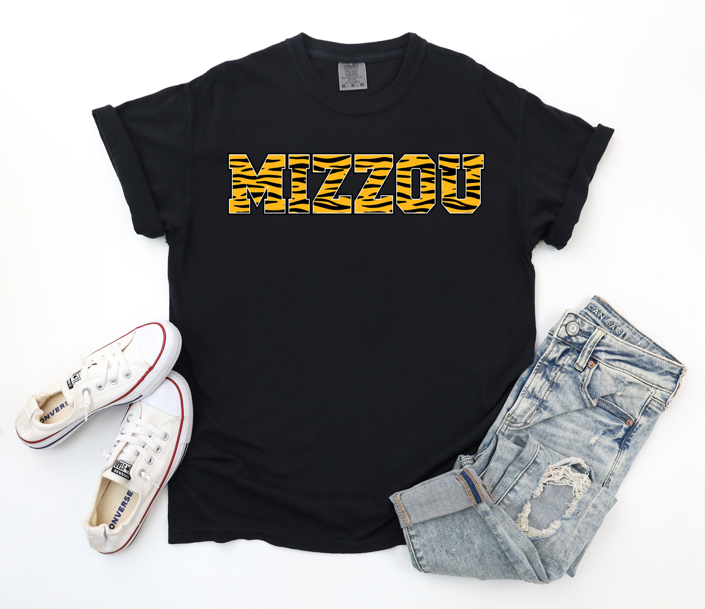 Tiger Striped Mizzou Black Comfort Colors Tee